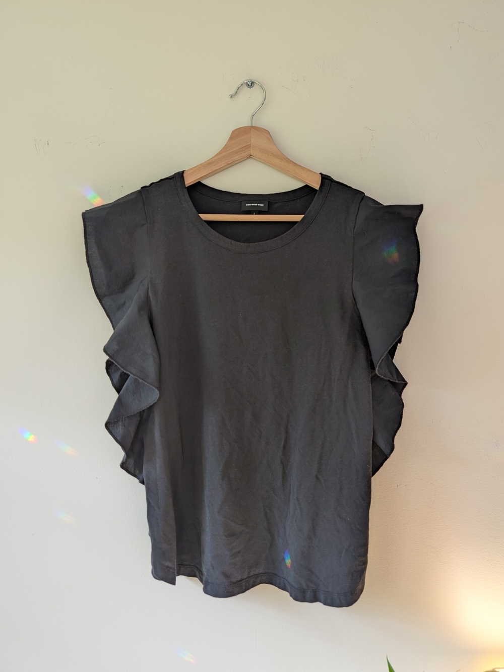Who What Wear Black Ruffle Sleeve Short-Sleeve Tee